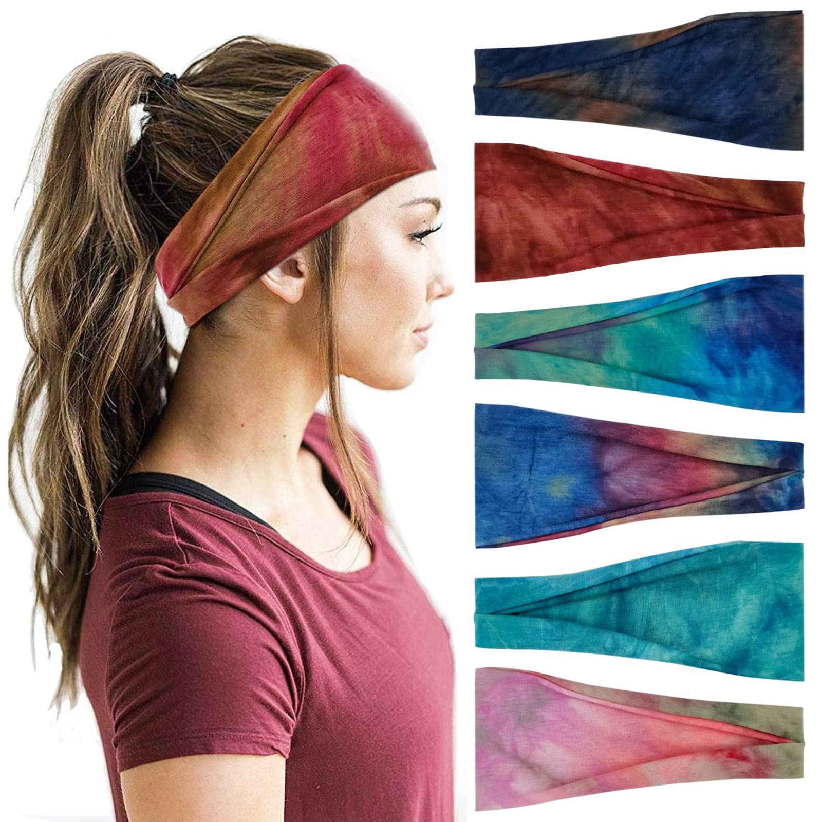 Bandeau YONUF rouge imprimé multicolore, confort durable pour sport.