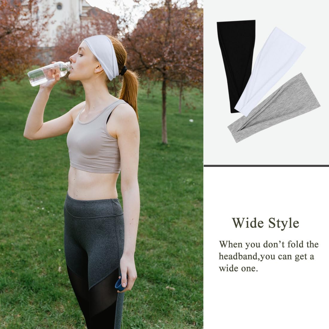 Bandeaux YONUF blanc large, vue avant, parfait pour yoga et maquillage rapide.
