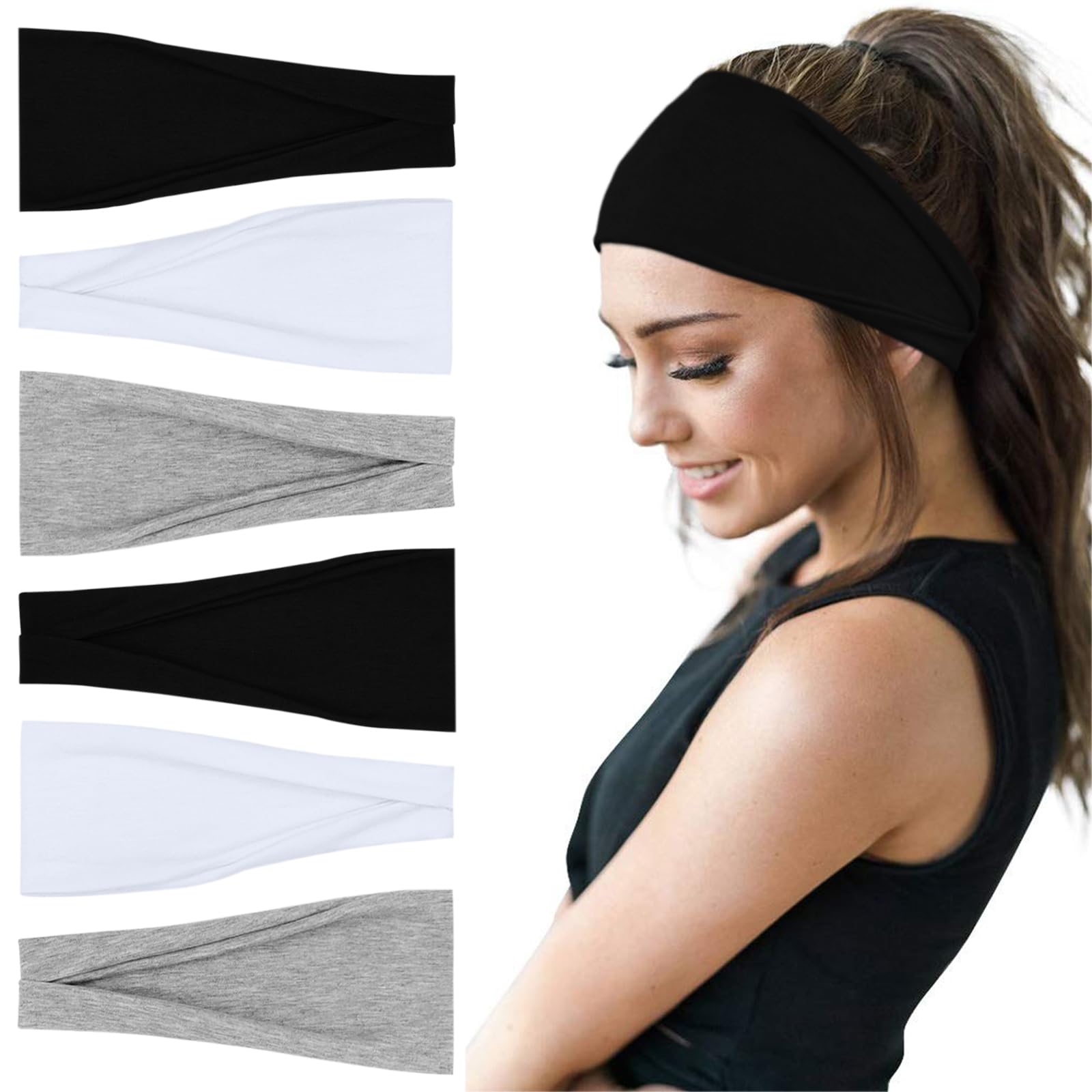 Bandeaux YONUF noir large, vue avant, confort quotidien pour sport et coiffure.