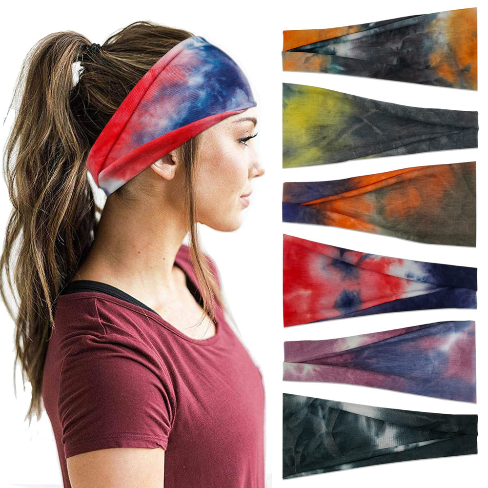 Bandeaux YONUF pour femmes, lot de 6 couleurs tie-dye, idéal pour le sport.