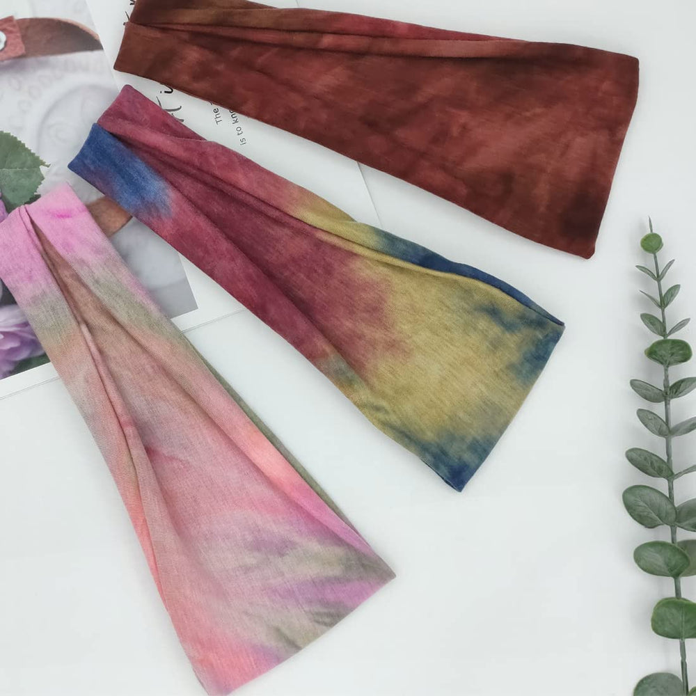 Bandeau YONUF rose imprimé multicolore, parfait pour yoga et entraînement.