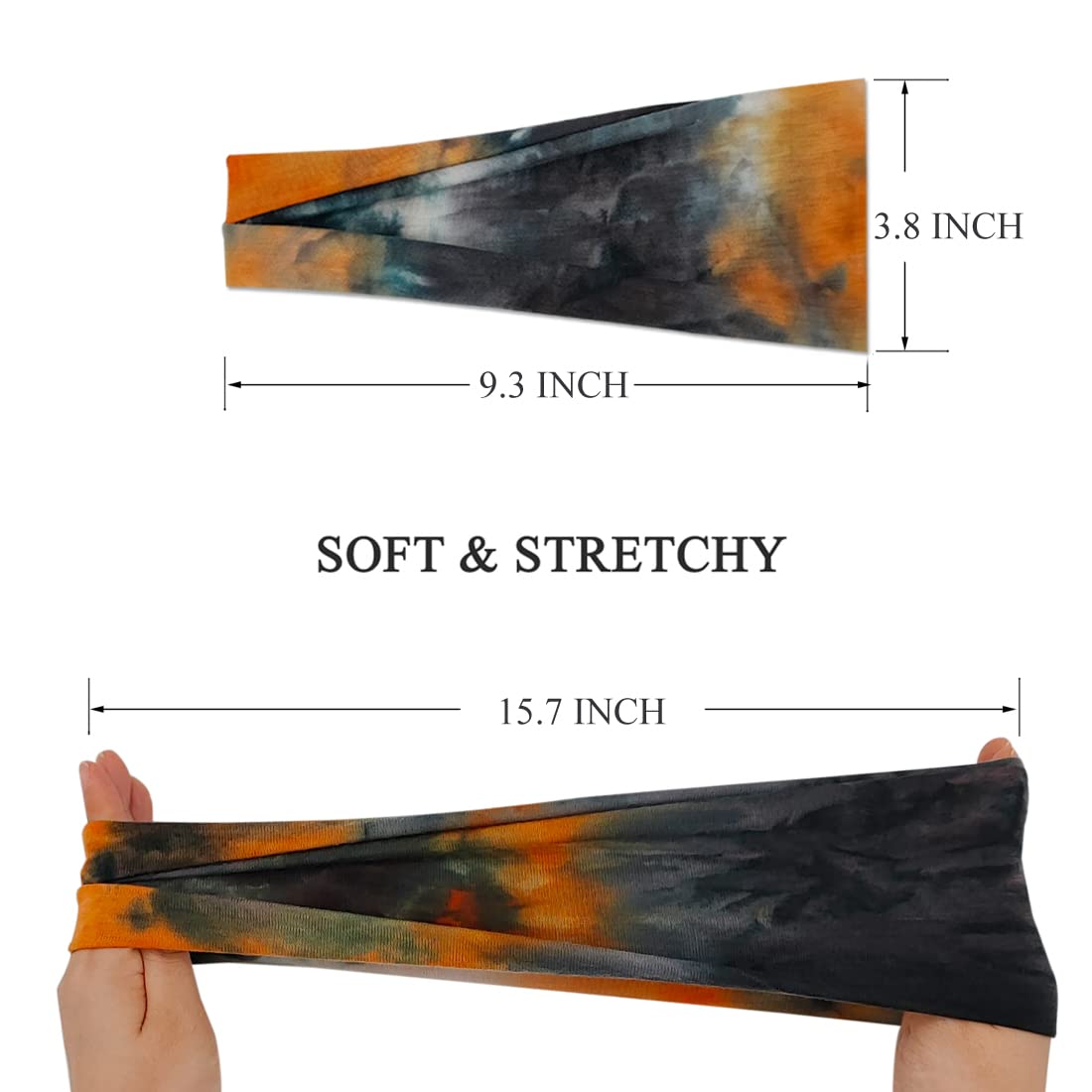 Bandeaux YONUF tie-dye grand format, polyvalents pour yoga et fitness.