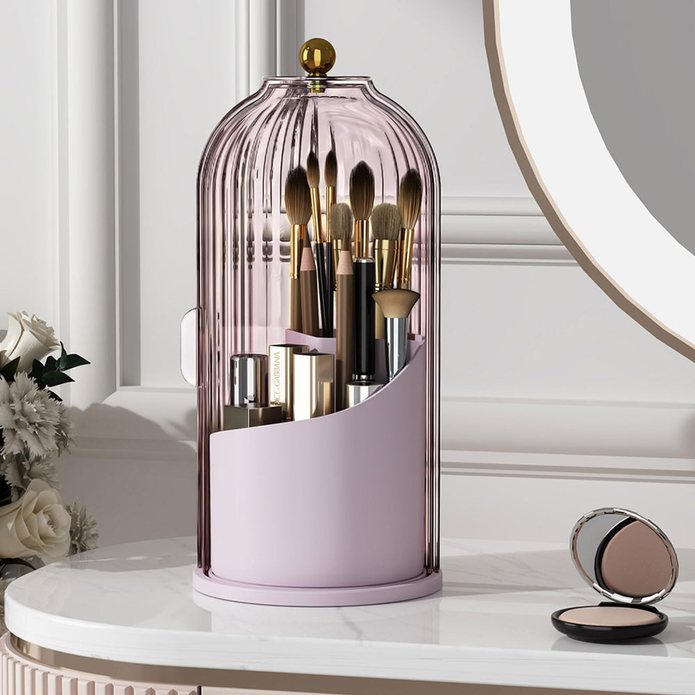 Porte-pinceaux YOOLENS 360° avec couvercle rose, accès rapide et rangement hygiénique.