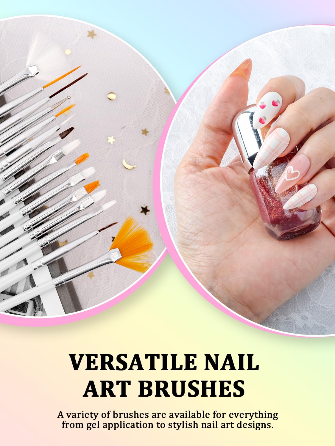 YOOVR Pinceaux-art-ongles-multi-tailles : maîtrise lignes et dégradés variés.