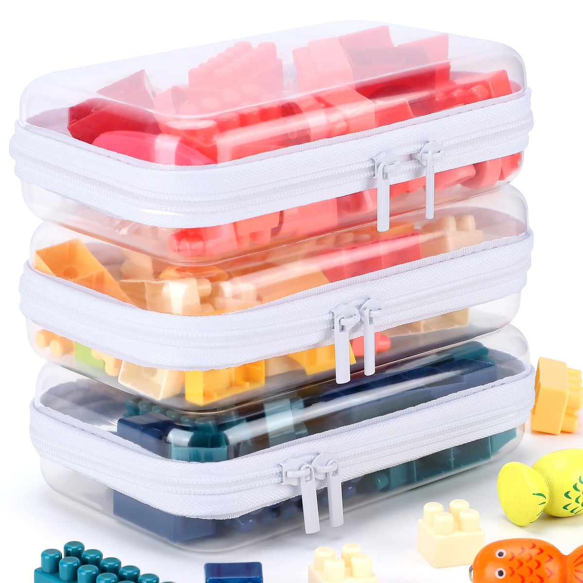 YOPCDJ trousse transparente à coque rigide montrant le lot de 3 pochettes pour un rangement clair
