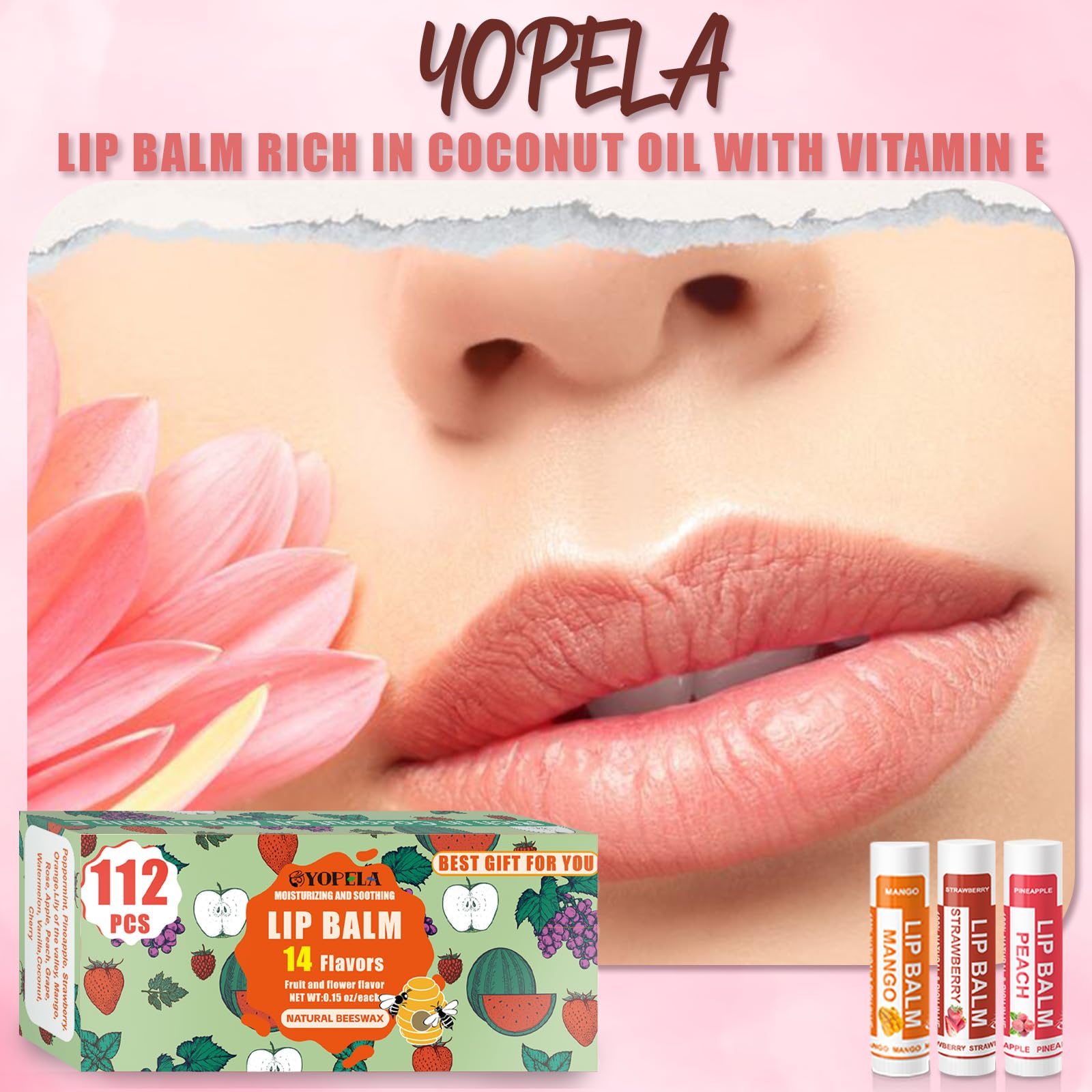 Baume lèvres Yopela saveur menthe, effet rafraîchissant et apaisant.