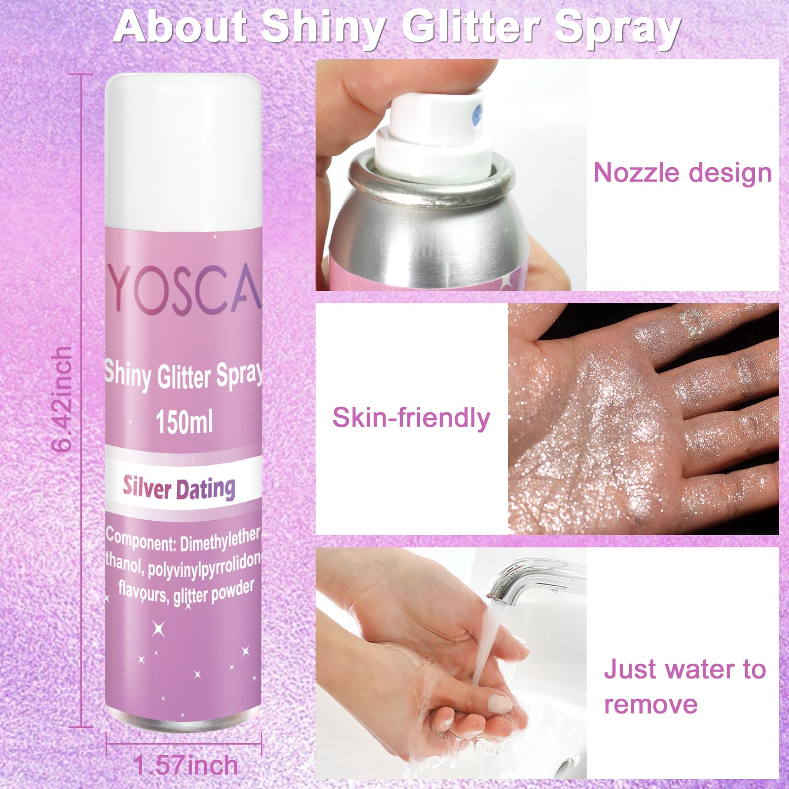 Yosca brume paillettes, application cheveux, ajout spectaculaire sans effort