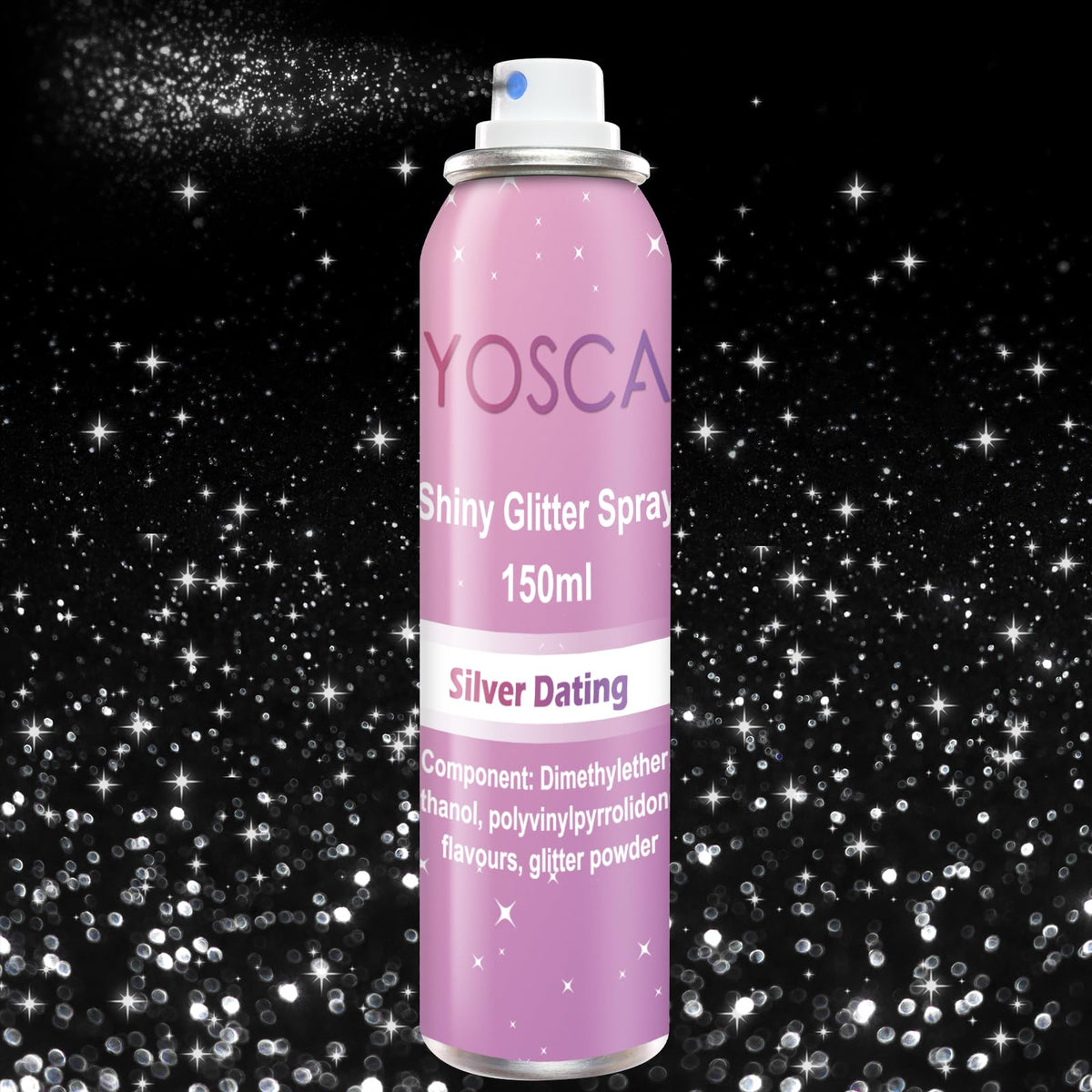 Yosca brume paillettes, bouteille 150 ml, éclat argenté durable pour cheveux et corps