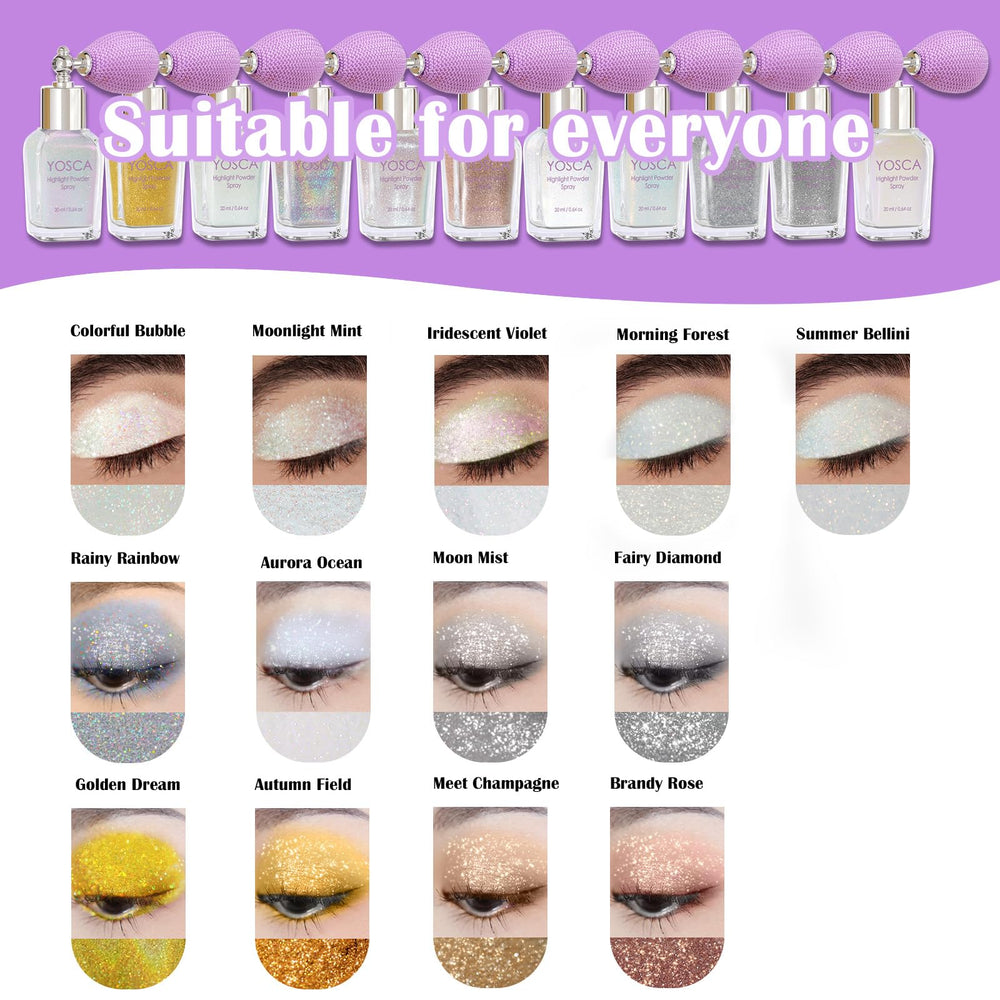 Recharge glitter 10ml Yosca: prolonge l'éclat sur cheveux et peau.
