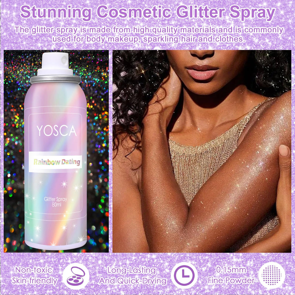 Yosca spray paillettes cheveux, brillance argentée idéale pour les fêtes.