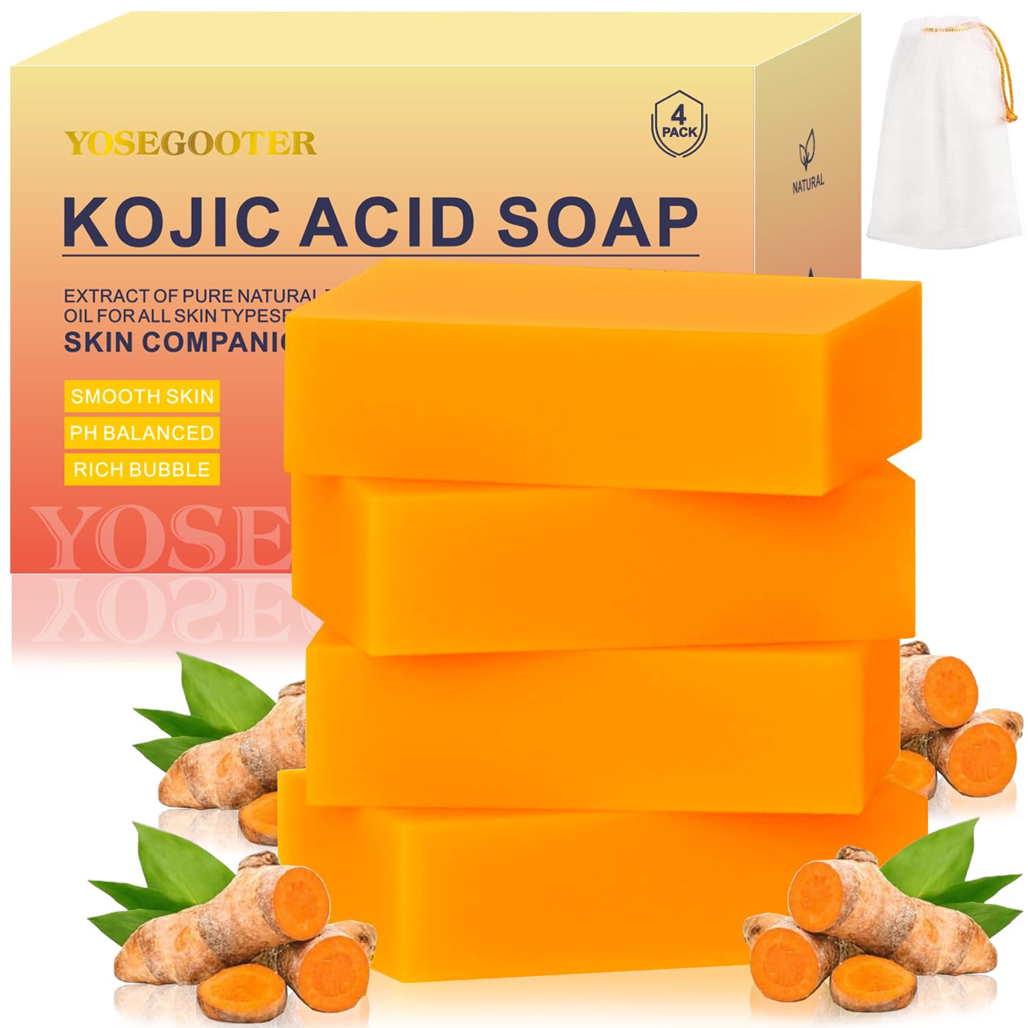 YOSEGOOTER Savon Kojic Turmeric – emballage élégant pour votre routine quotidienne.