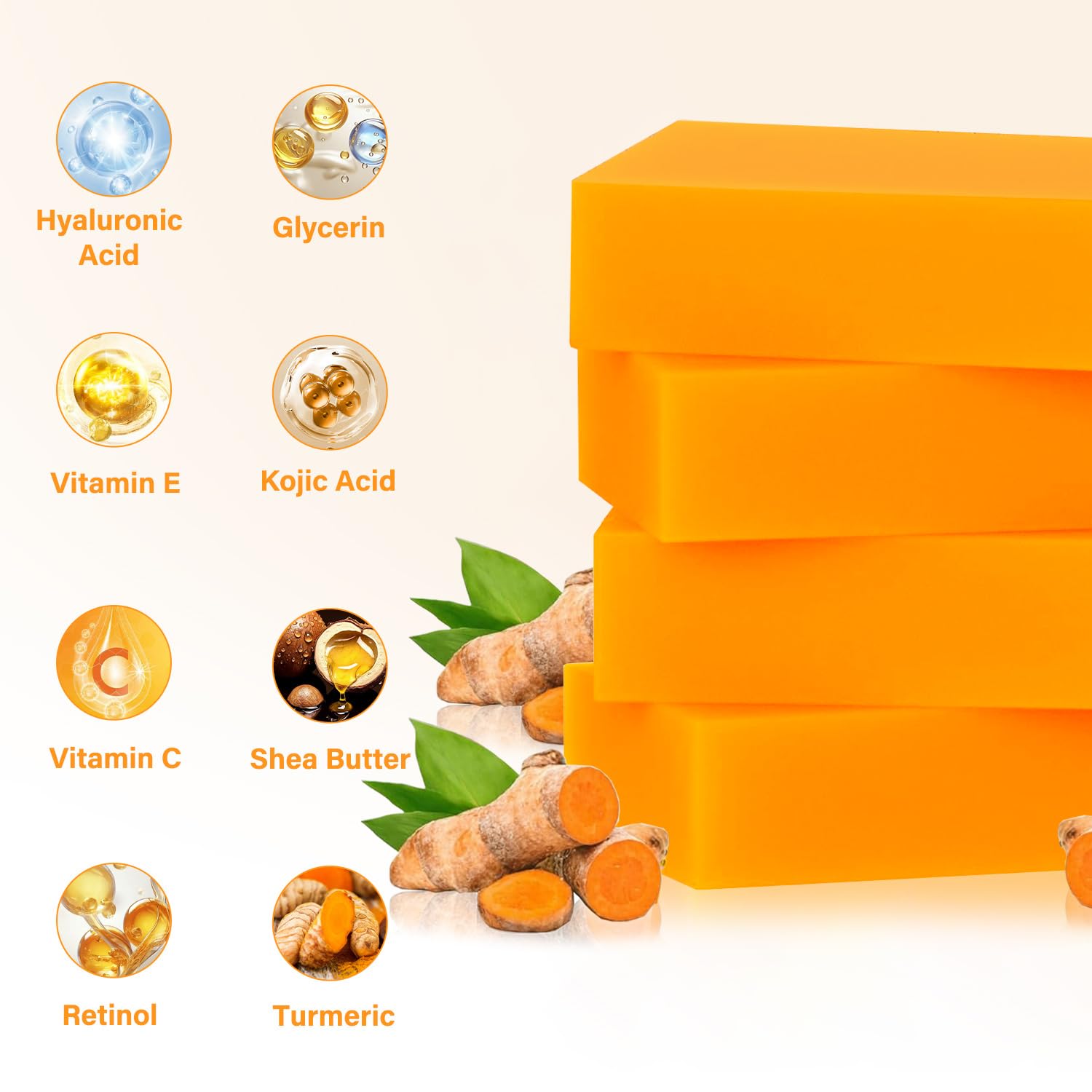 YOSEGOOTER Savon Kojic Turmeric – tranche montrant la texture du savon.