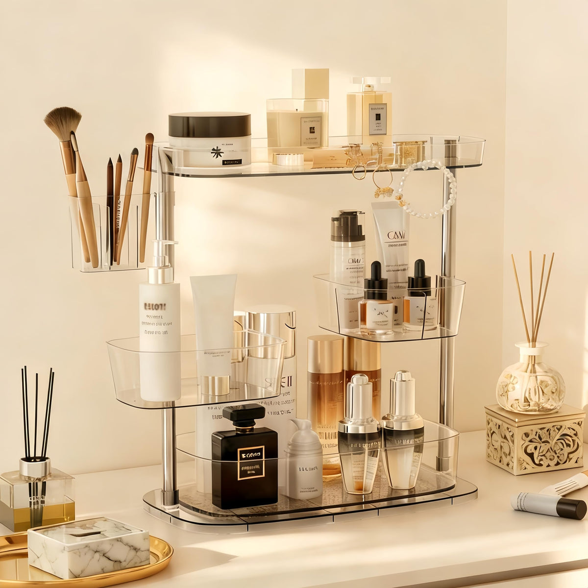 YOSHIONAL organiseur vanité rotatif 2 niveaux pour optimiser le rangement maquillage