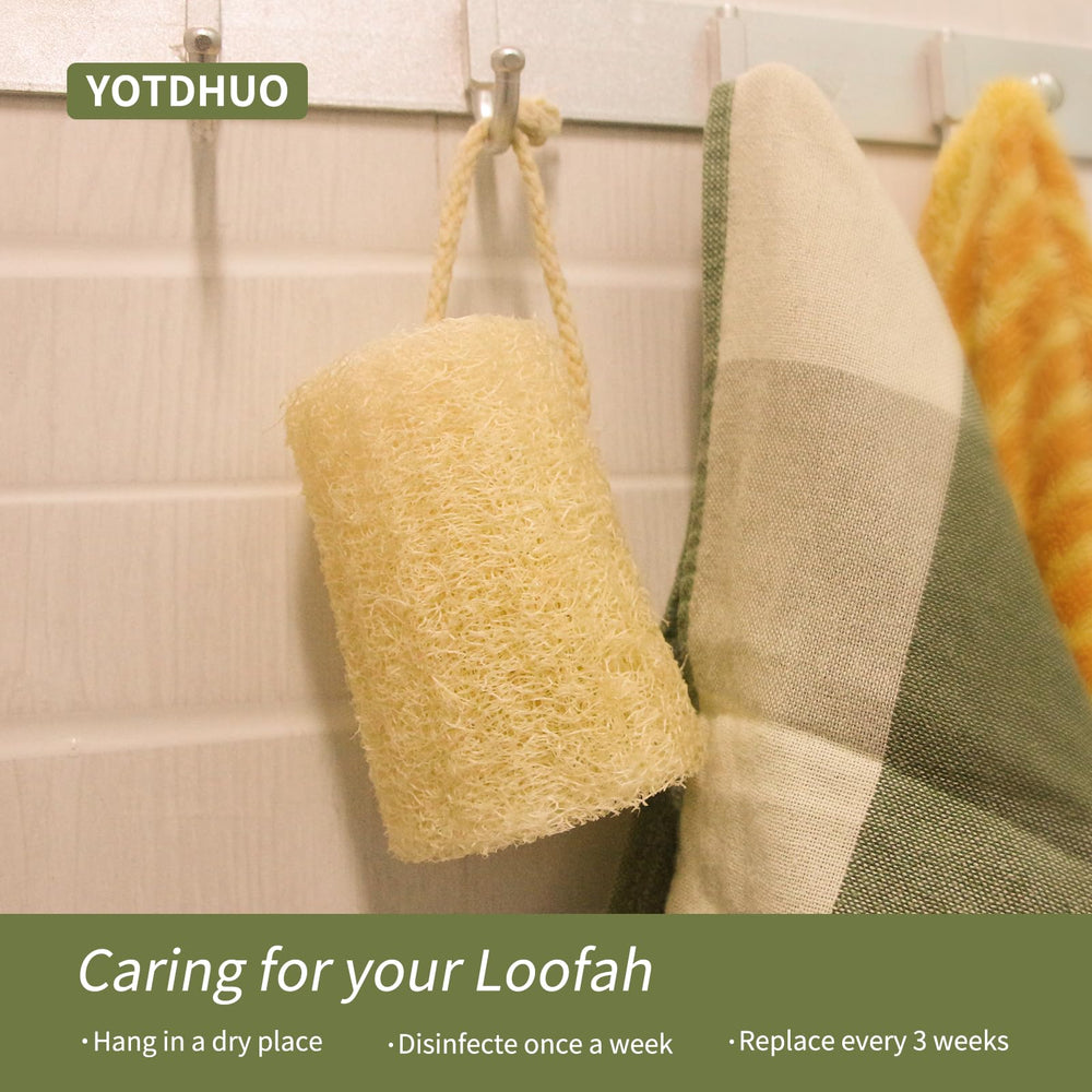 Éponge luffa YOTDHUO prête à préparer votre soin quotidien.