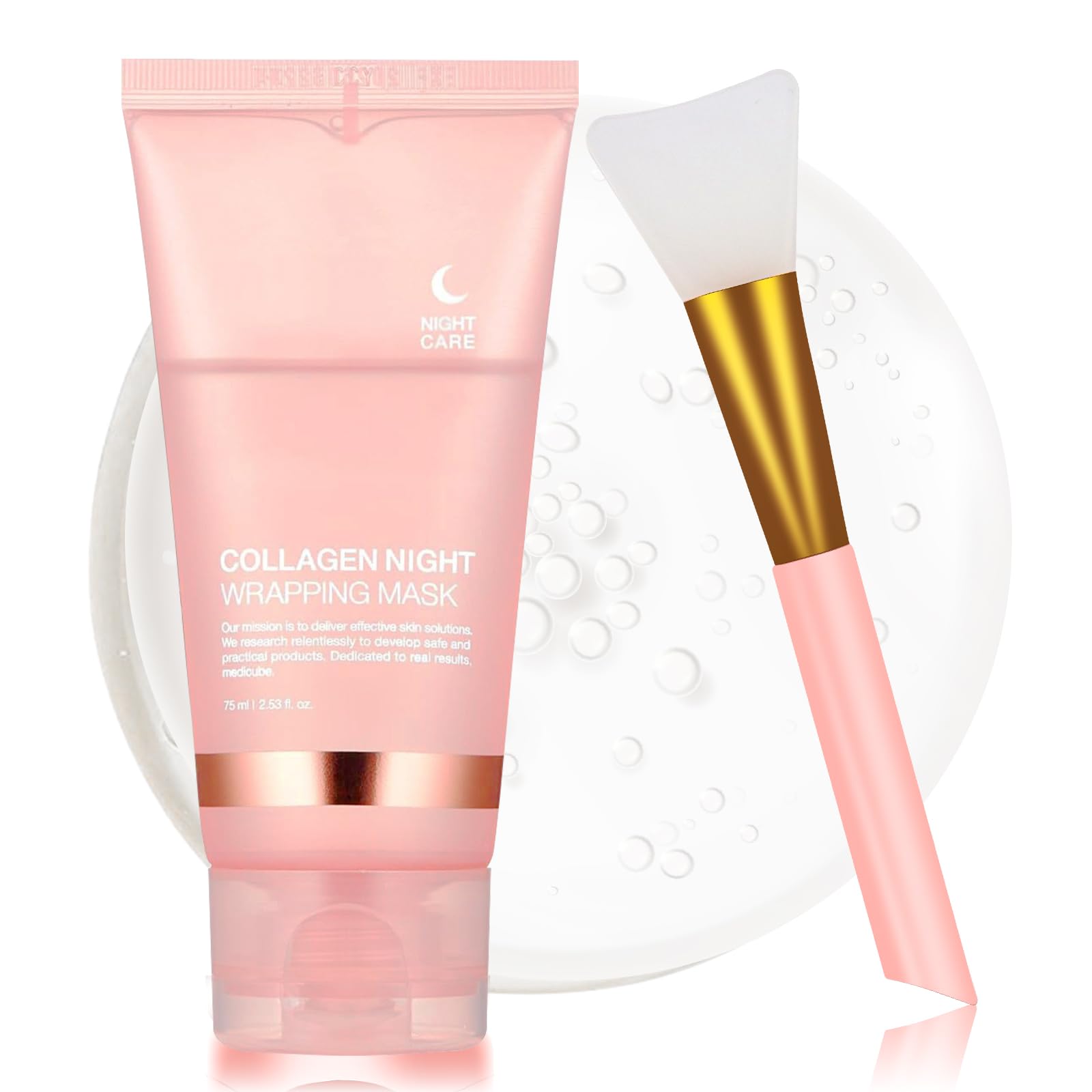 Masque collagène nocturne YOTOCK avec pinceau, hydratation en profondeur.
