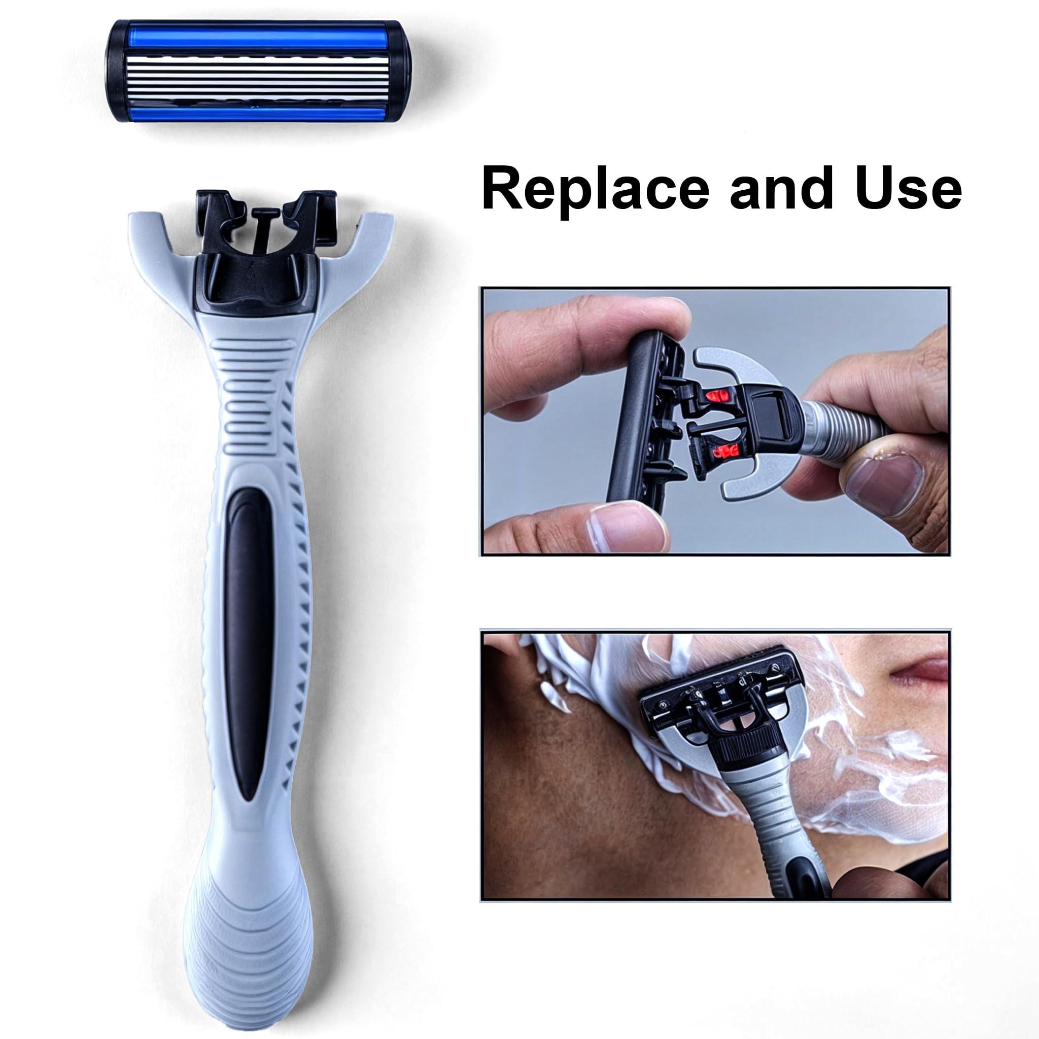 Tête à 6 lames offrant un rasage net sur barbe et moustache.