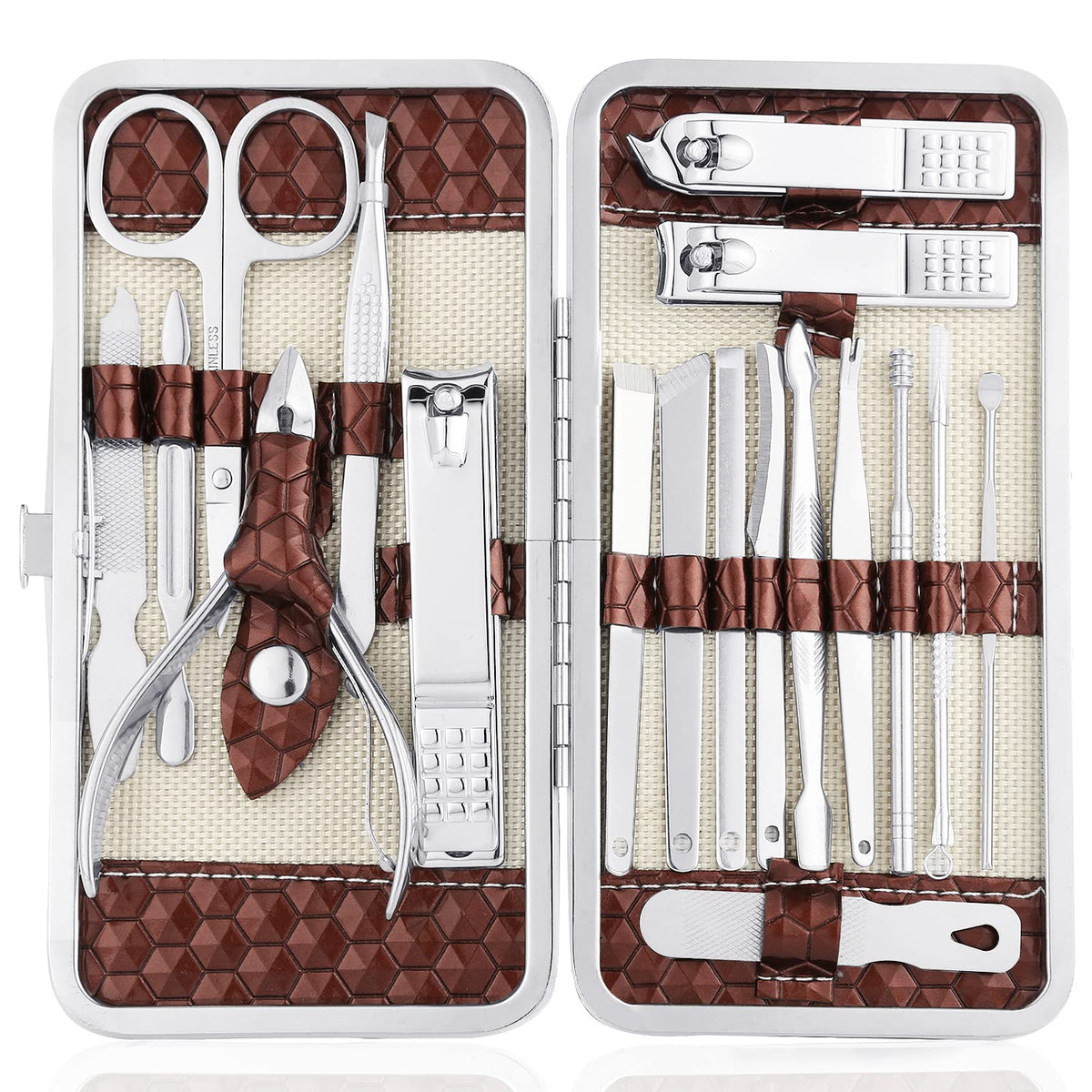 Yougai coffret manucure 18 pièces en acier inoxydable, pratique pour le voyage