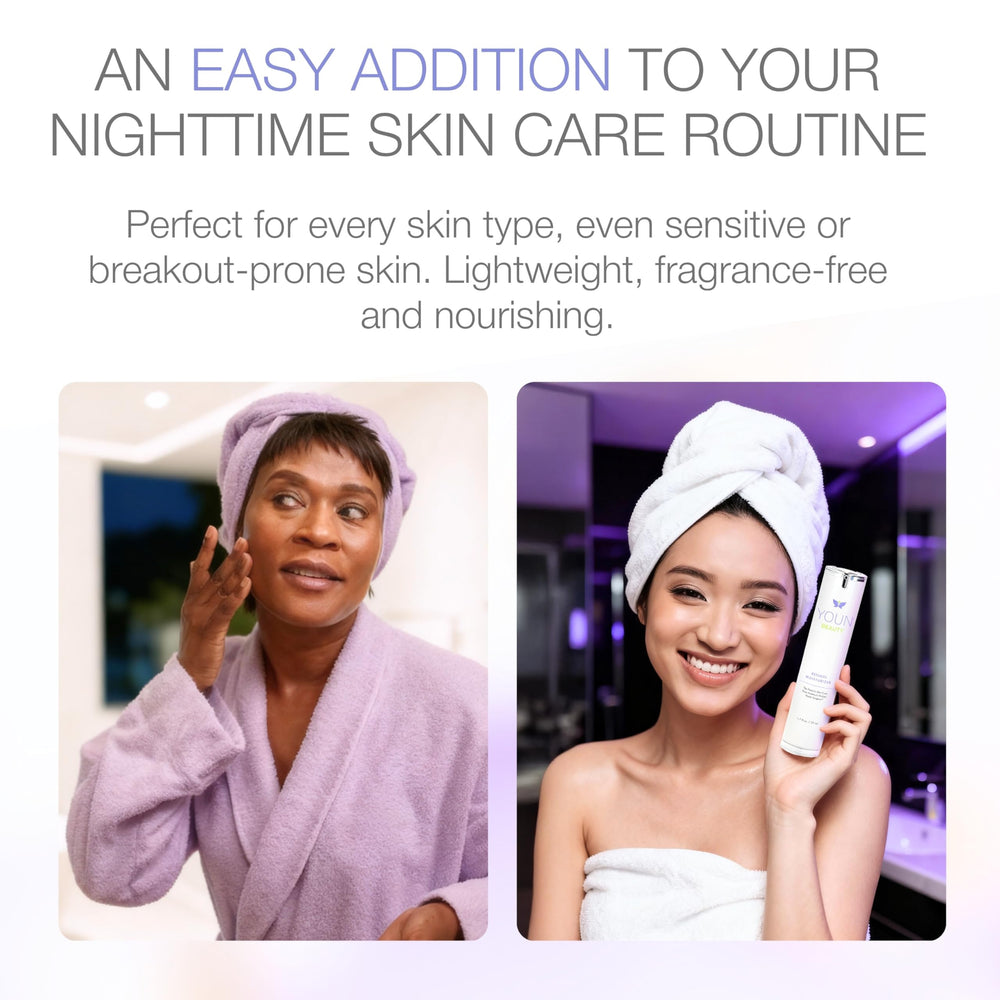 Crème Nuit YOUN Beauty, adaptée à tous les types de peau.