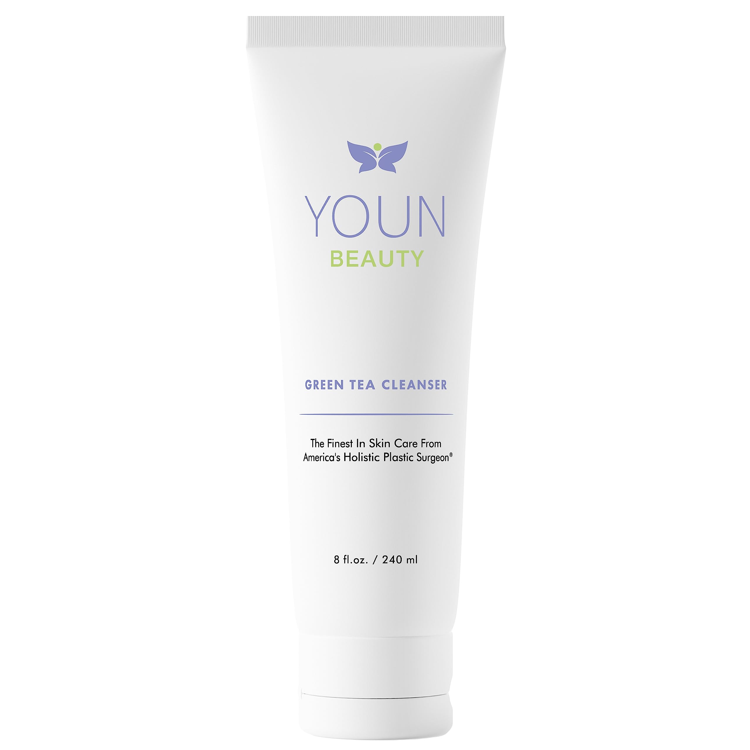 Bouteille du nettoyant visage au thé vert YOUN Beauty, hydratant et doux.
