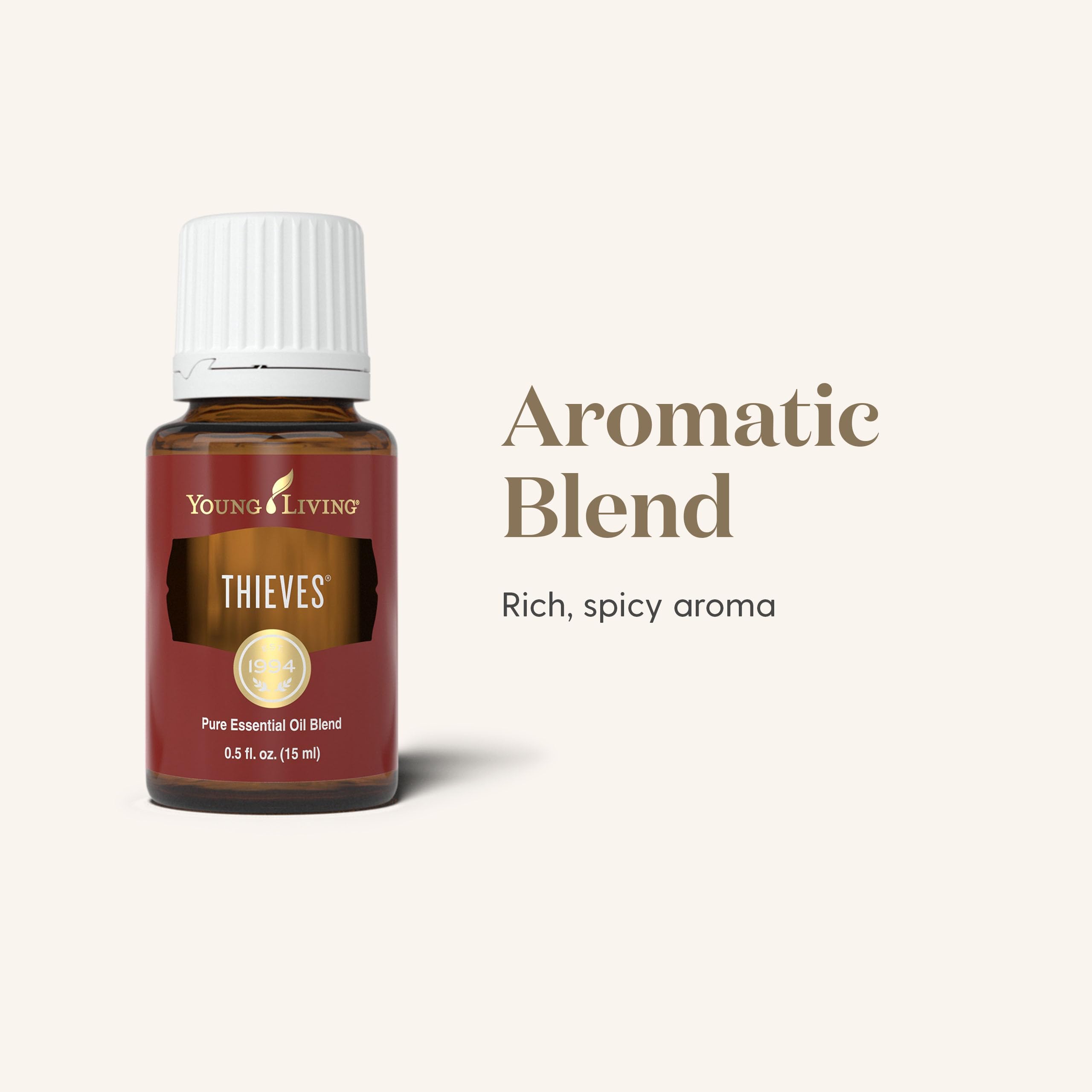 Young Living Thieves emballage hygiénique, design clair et fonctionnel.