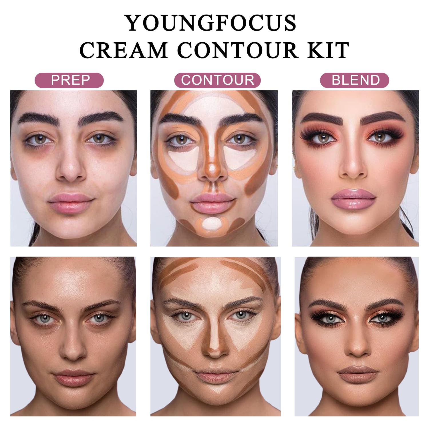Youngfocus teintes lumineuses contour visages, parfaites pour sublimer les traits.