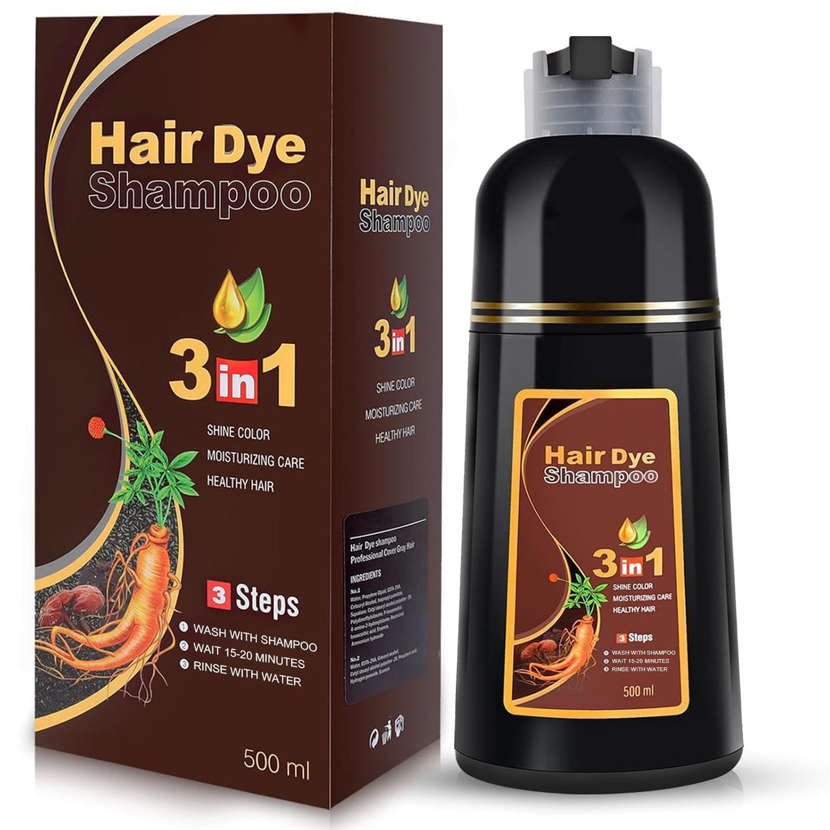 YOURTONE Shampoing colorant 3 en 1 brun pour cheveux gris, couverture naturelle