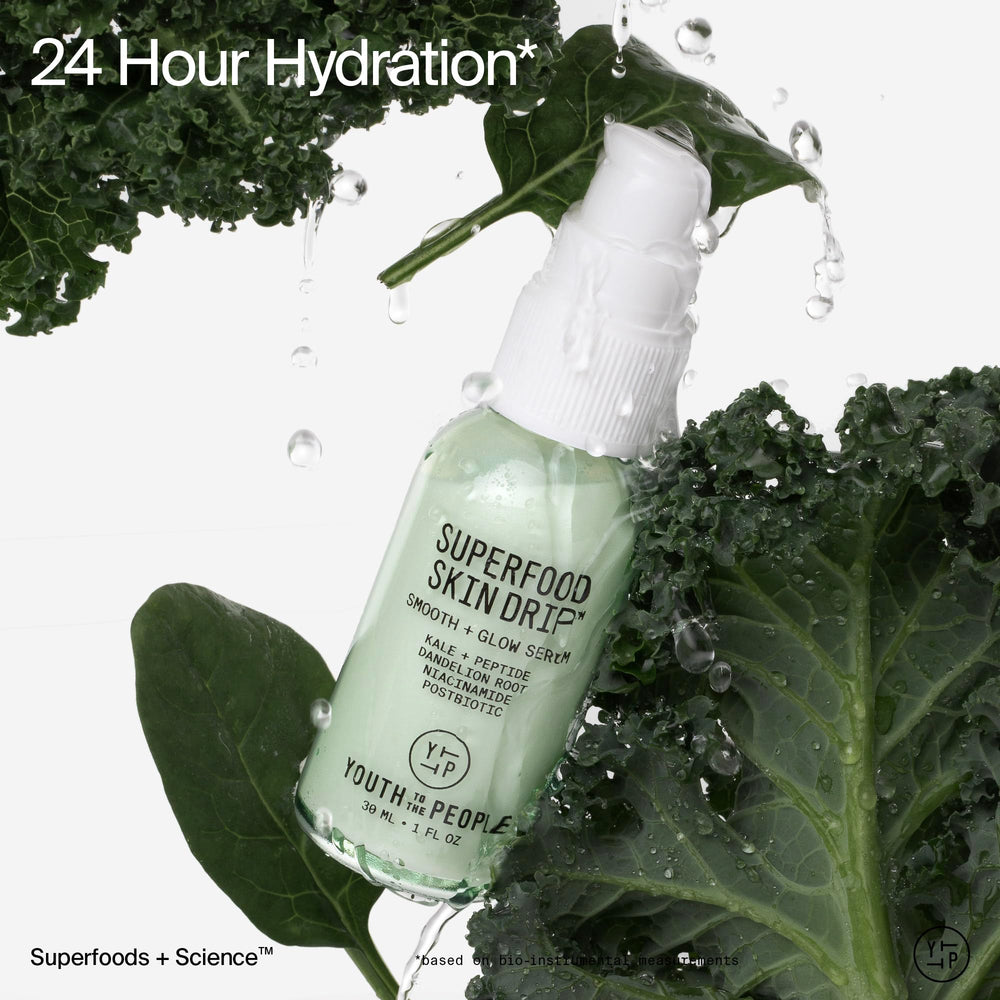 Extrait de kale et huile de graines de brocoli: nutriments pour un teint durable.