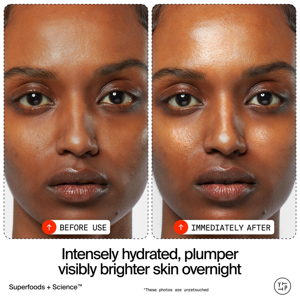 Peau rayonnante et uniformisée après l’utilisation du masque Reve Superberry.