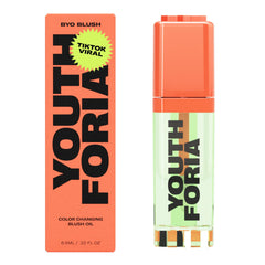 Youthforia BYO Blush – bouteille changement de couleur révélant une teinte adaptée.