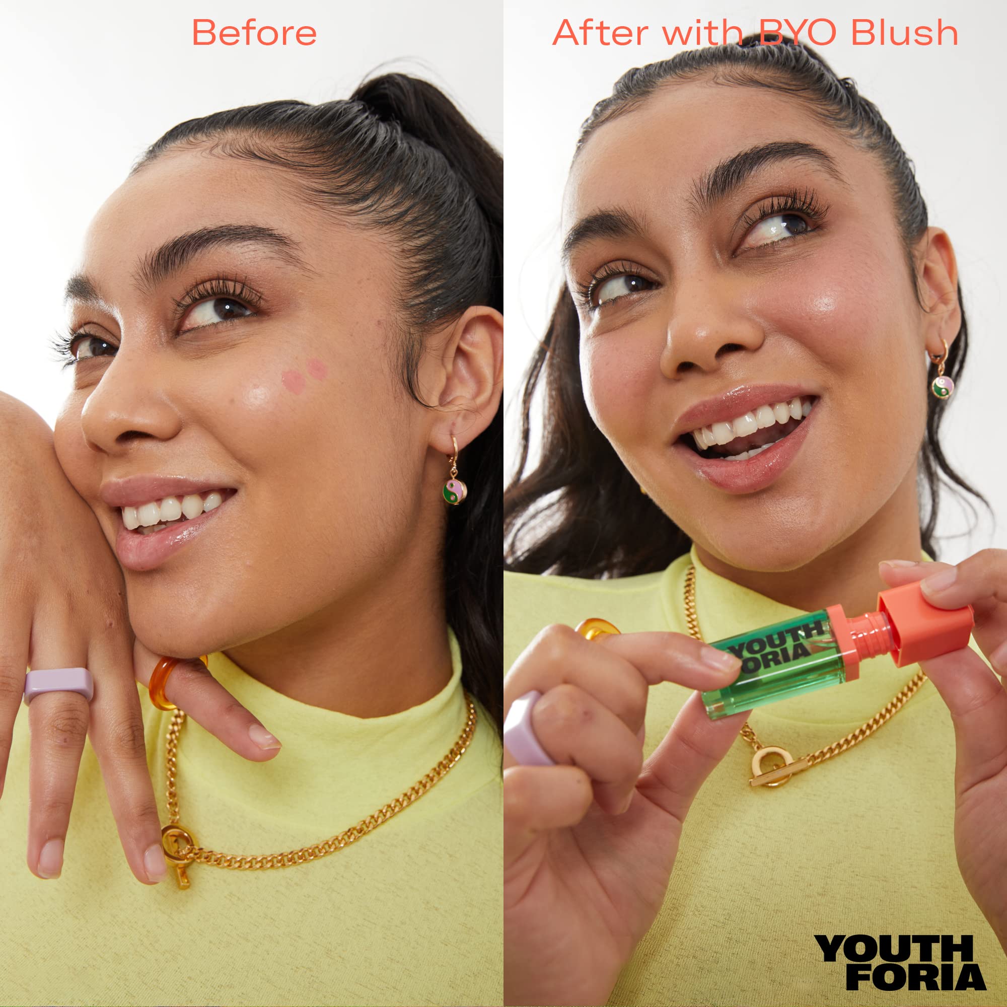 Youthforia BYO Blush – peut être porté seul ou par-dessus le fond de teint.