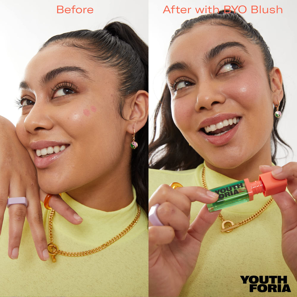 Youthforia BYO Blush – peut être porté seul ou par-dessus le fond de teint.