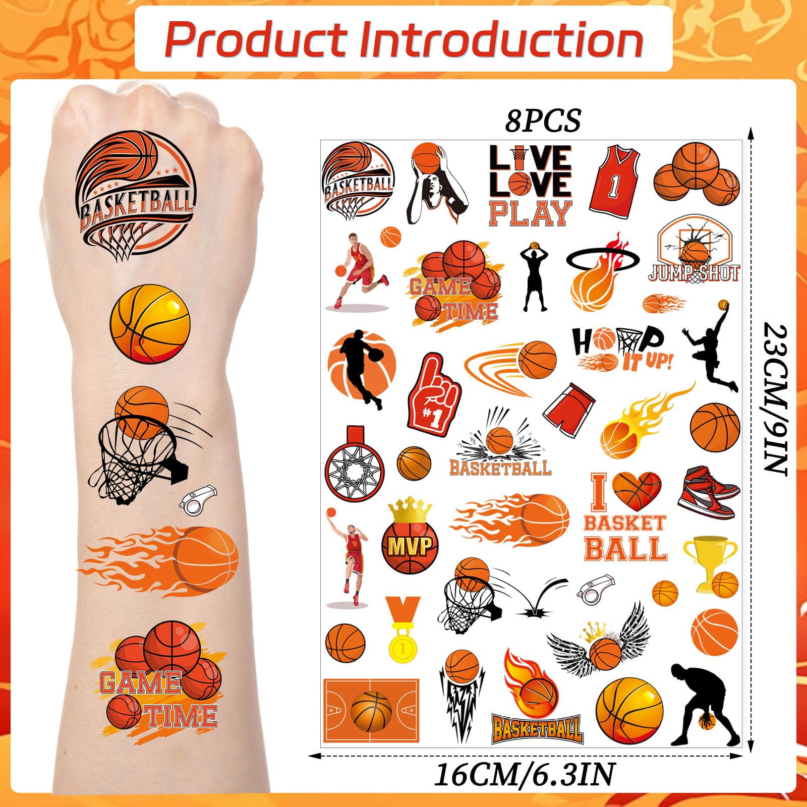 Yoyuspy tatouages basket-ball – motifs variés pour tenues temporaires et amusement.