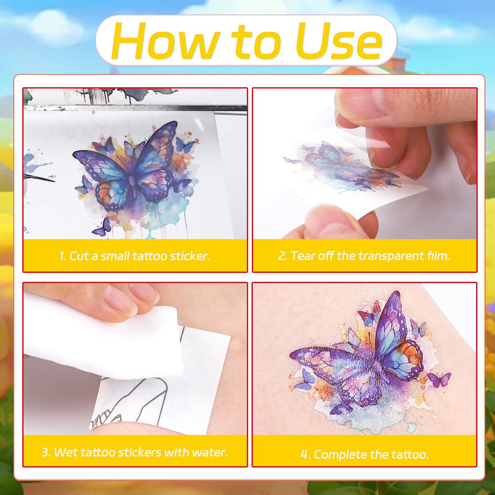 Tatouages poulets Yoyuspy – application facile sur peau propre.