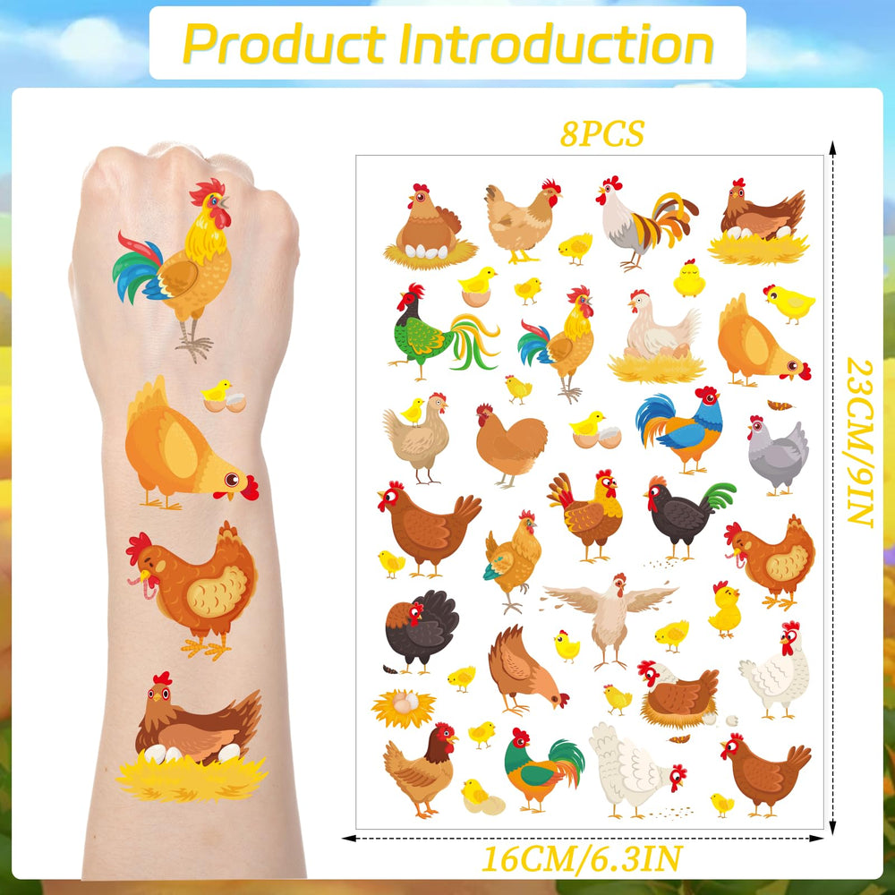 Tatouages poulets Yoyuspy – designs variés pour cabine photo et jeux.