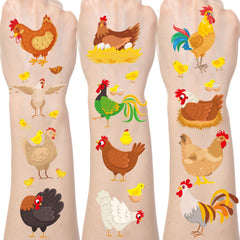 Tatouages poulets Yoyuspy – ensemble de 8 feuilles pour décor de fête.