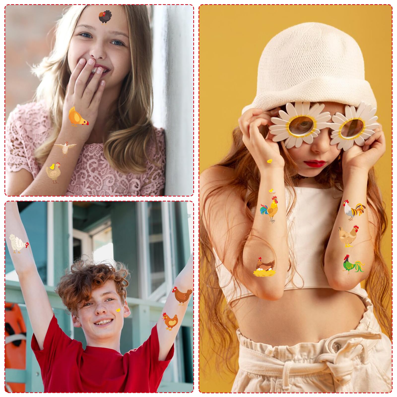 Tatouages poulets Yoyuspy – retrait facile avec huile bébé.