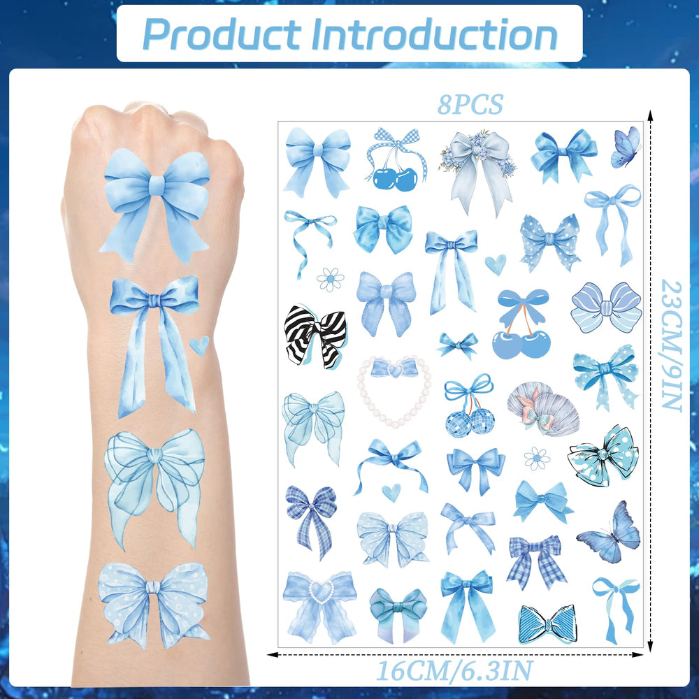 Motifs bleus variés pour tatouages Yoyuspy, parfaits pour tenues et fêtes.