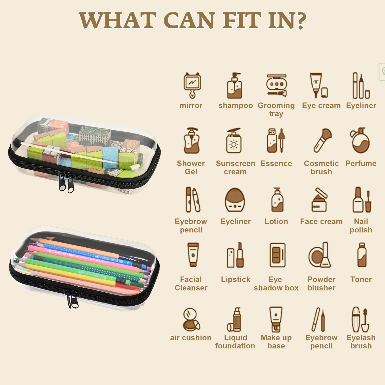 L'étui transparent YQBRAO convient comme trousse beauté fiable et légère.