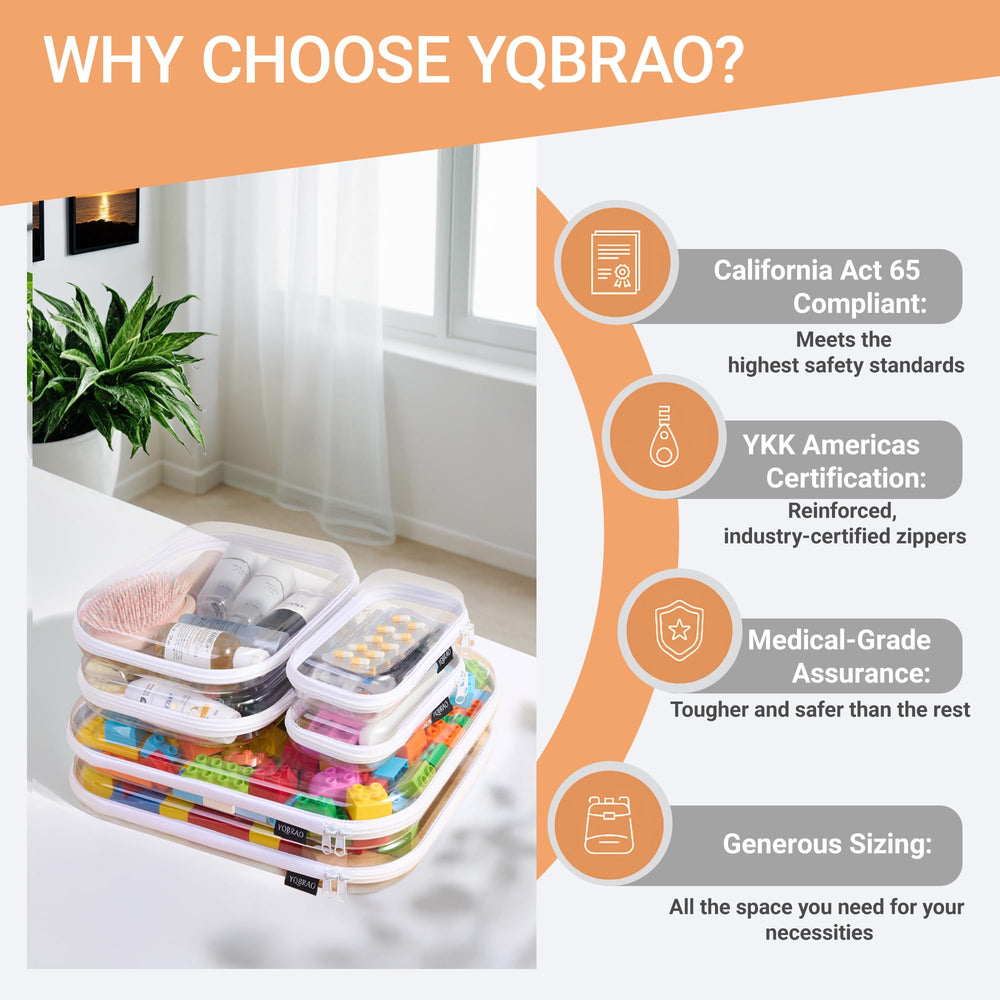 YQBRAO étui transparent grand-zip, rangement sûr pour câbles et accessoires électroniques.