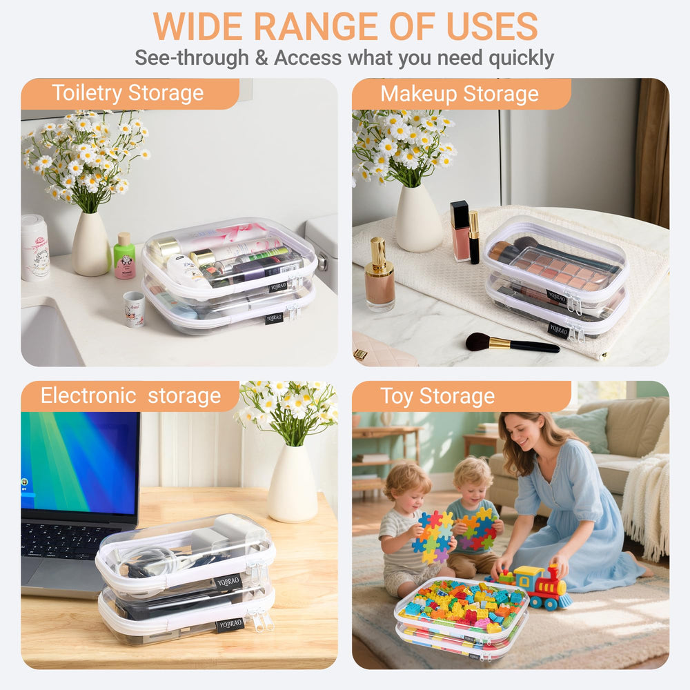 YQBRAO étui transparent moyen-zip, organisation pour maquillage et petits objets.