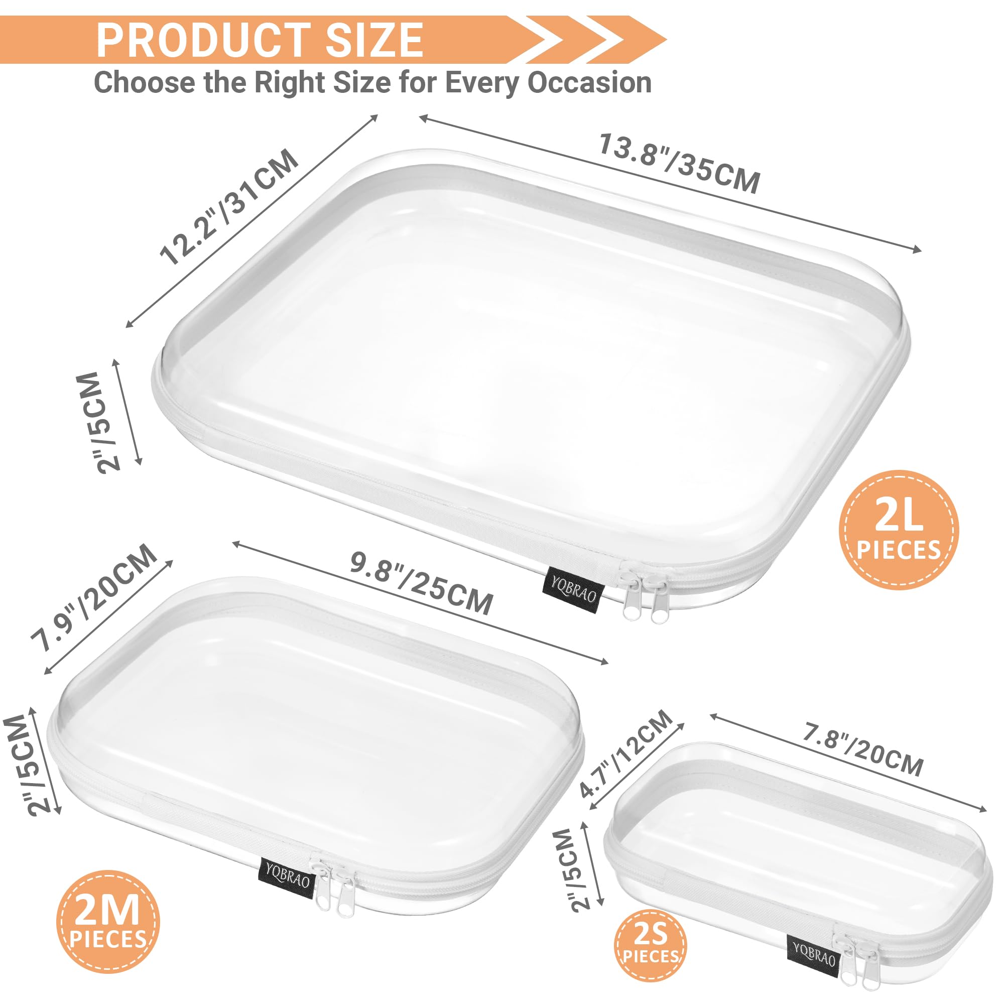 YQBRAO étui transparent moyen-zip, rangement polyvalent pour maquillage et accessoires.