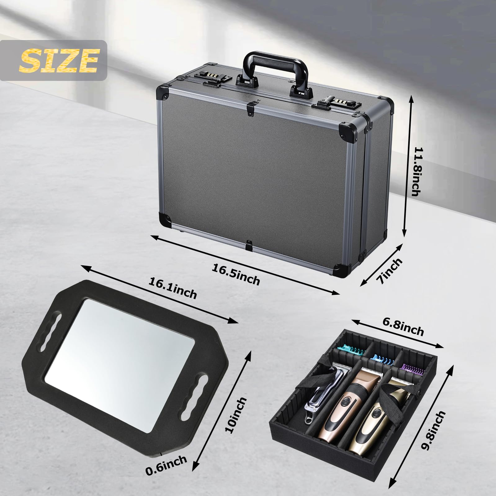 Grand compartiment principal du coffret Yueieoun-barbier offrant espace pour bouteilles et capes.