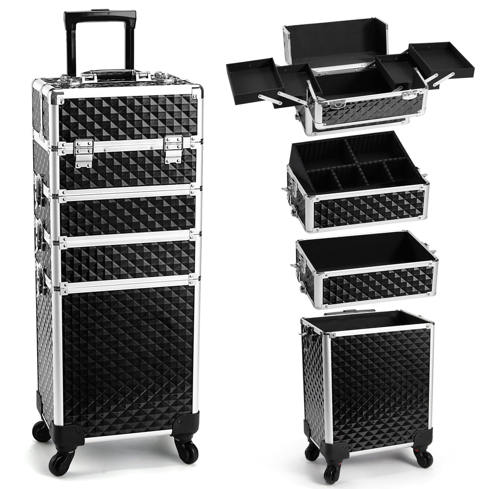 Yueieoun coffret-maquillage-roulant-4-en-1, rangement pratique pour professionnels et voyageurs.