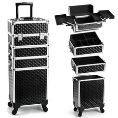 Yueieoun coffret-maquillage-roulant-4-en-1, rangement pratique pour professionnels et voyageurs.