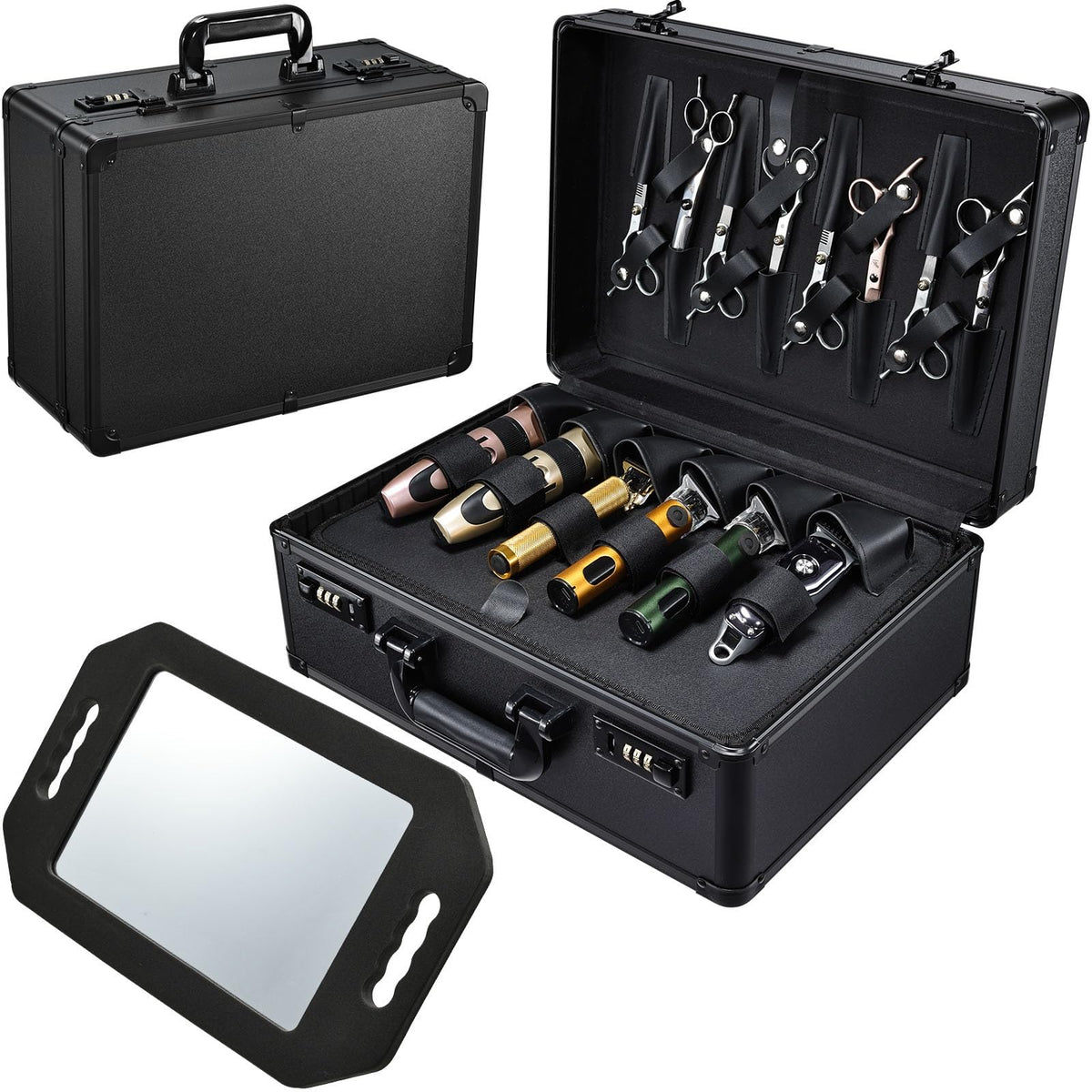 Mallette Yueieoun barbier ouverte, organisation des outils.