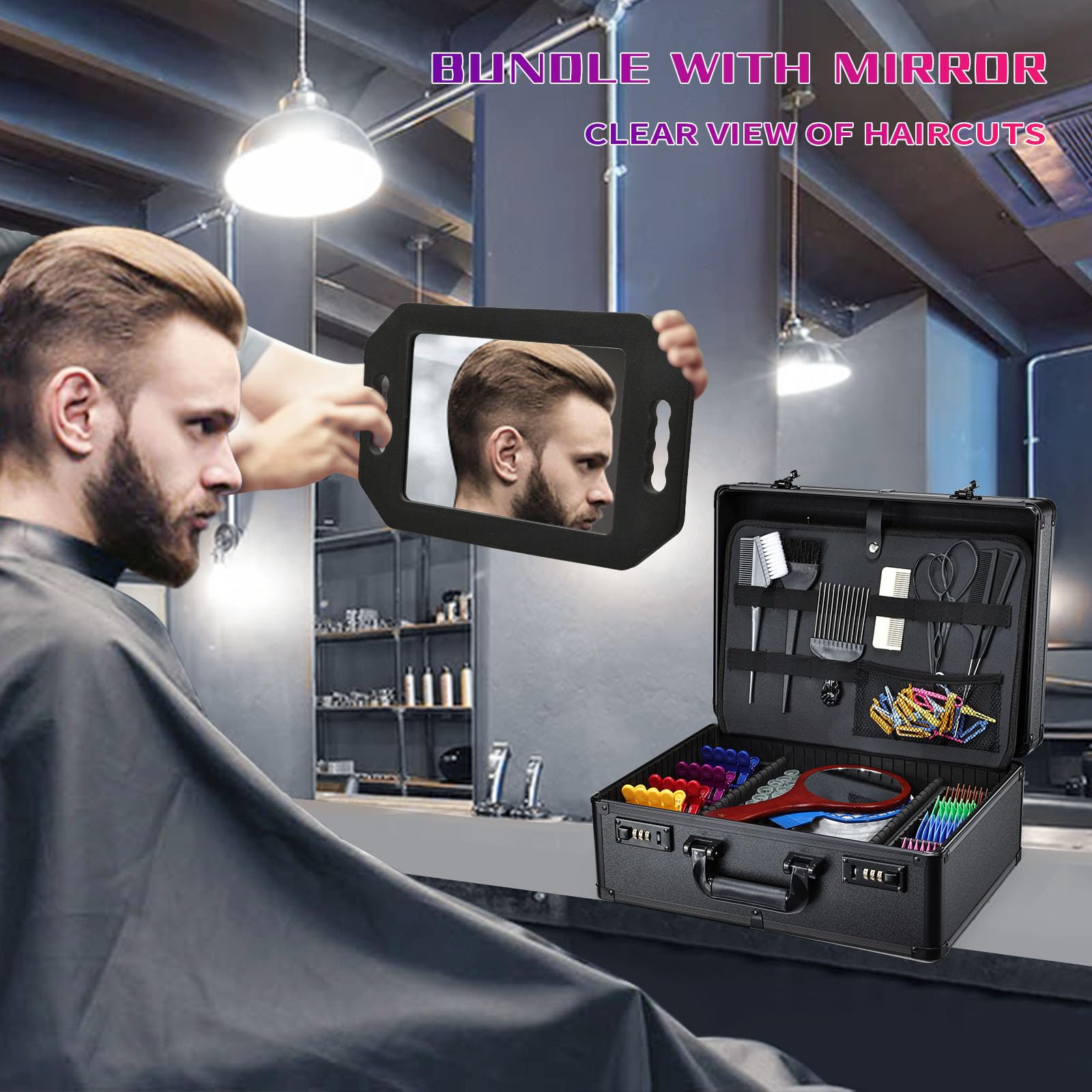 Mallette Yueieoun barbier, poches pour clippers pour un accès rapide.