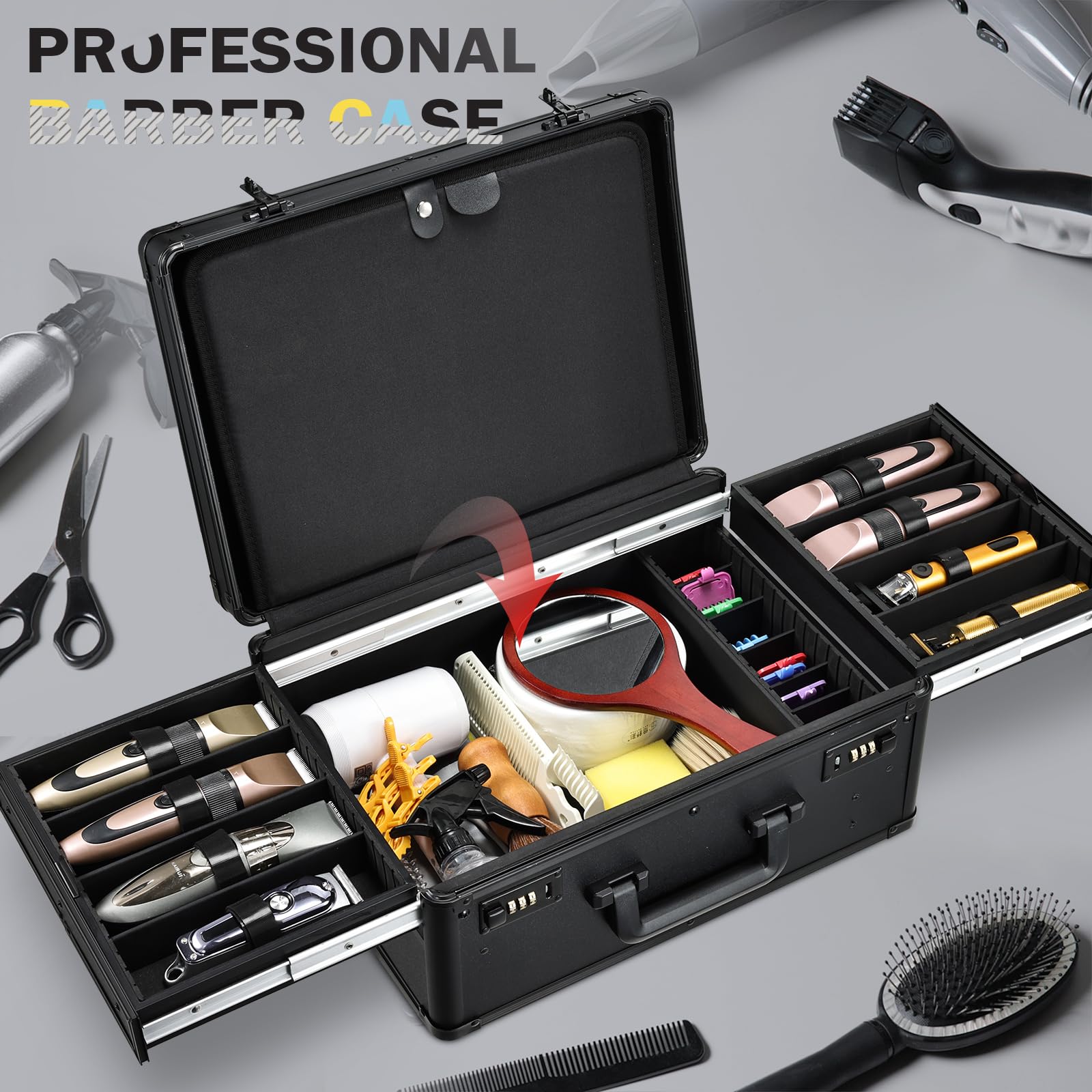 Mallette Yueieoun barbier, emplacement pour clippeurs professionnels.