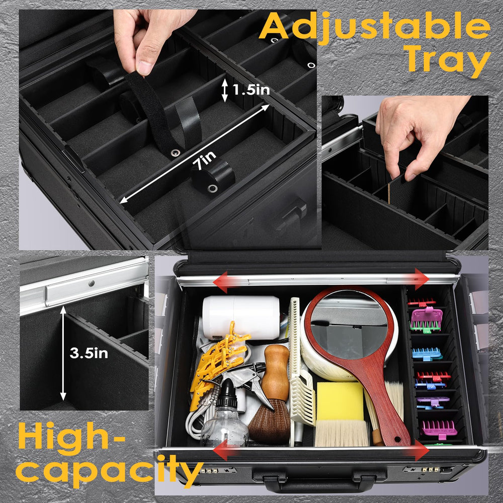 Mallette Yueieoun barbier, poches elastiques pour outils facilement accessibles.