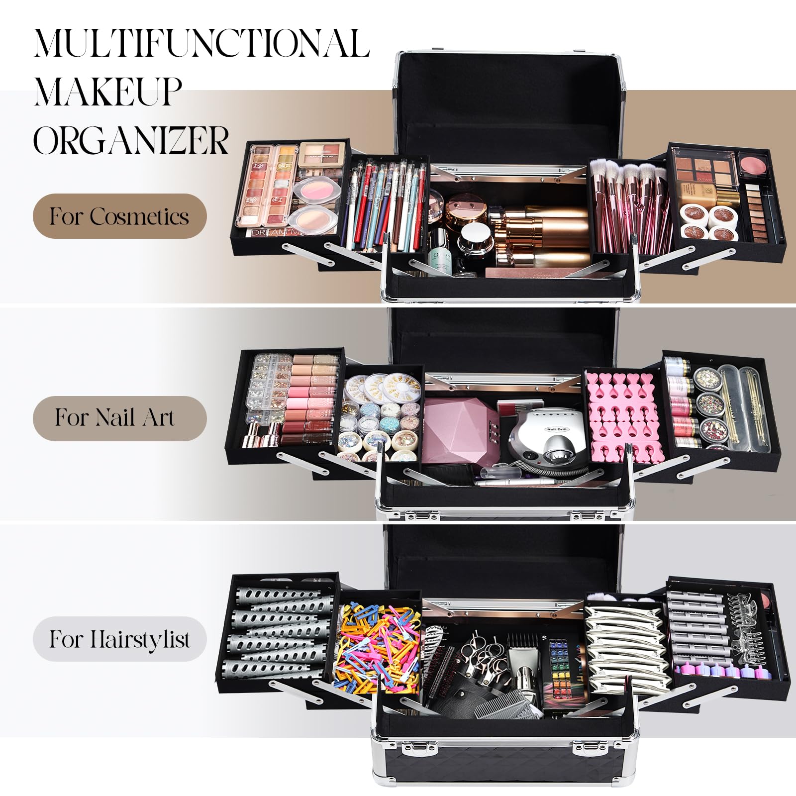 Yueieoun tiroirs-detachables-centraux, organisation modulable pour kits de beaute.