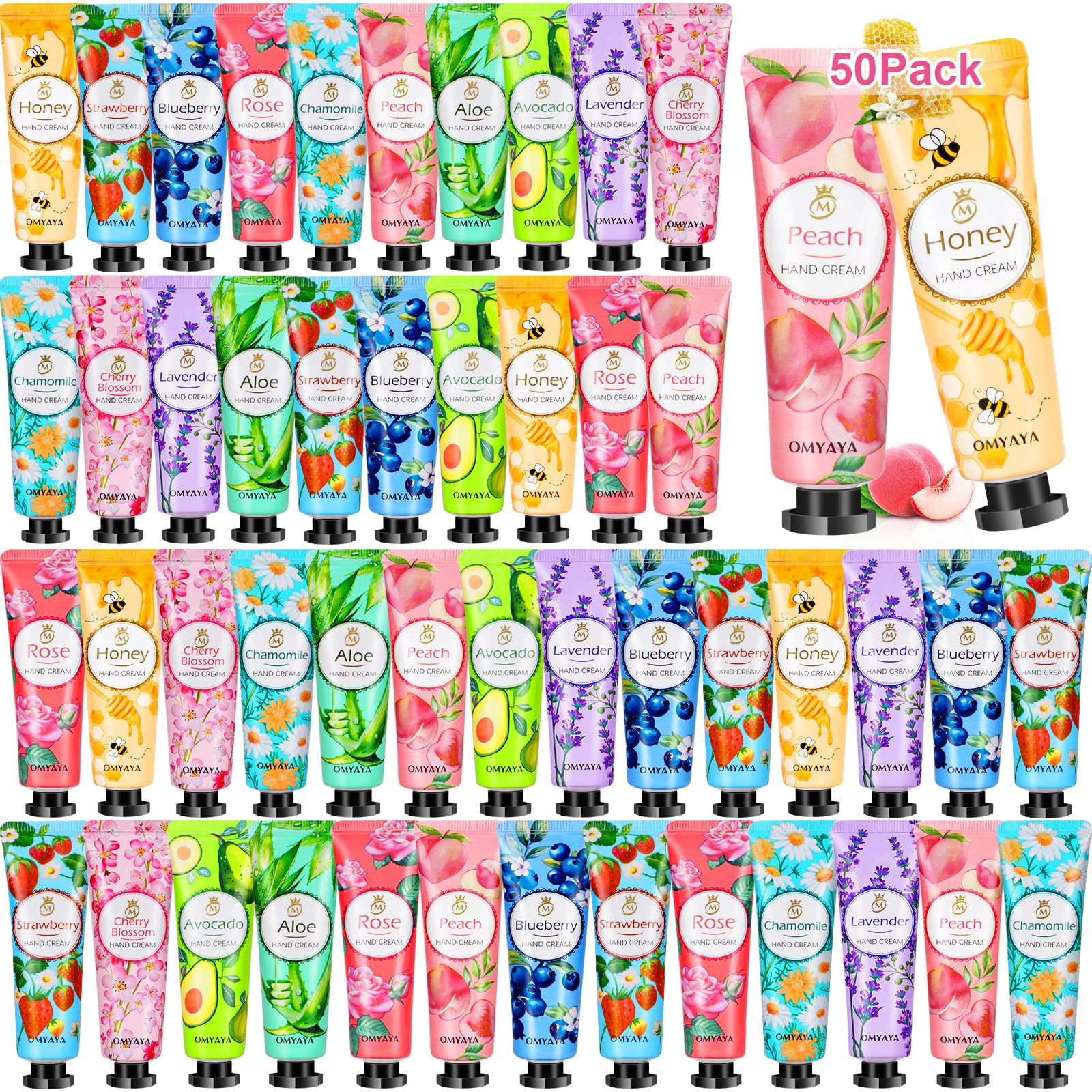 Gamme YUEONEWIN : coffret de 50 crèmes mains parfumées, idéal pour cadeaux.